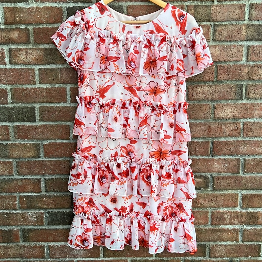 Badgley Mischka Floral Ruffle Dress - Picture 3 of 9